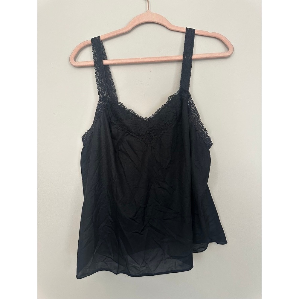 Vintage Black Lace Trim Camisole Top Womens L Whimsigoth Fairy Grunge Romantic